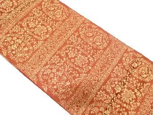 アンティーク　横段に花更紗模様織り出し名古屋帯（着用可）